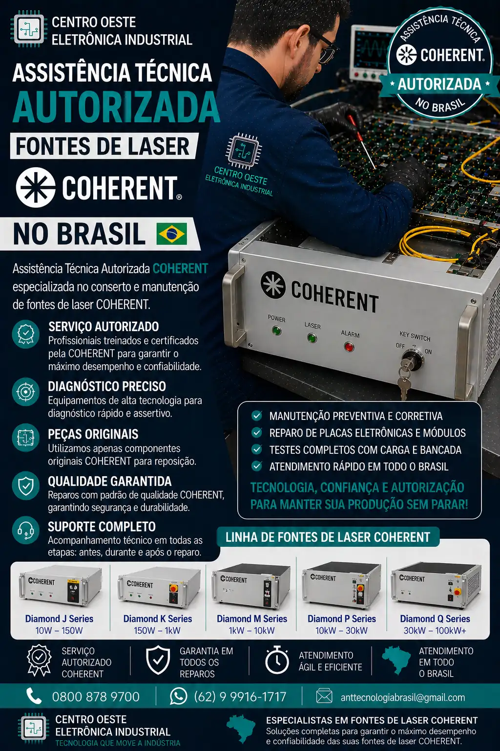 ASSISTÊNCIA TÉCNICA AUTORIZADA FONTES DE LASER COHERENT NO BRASIL