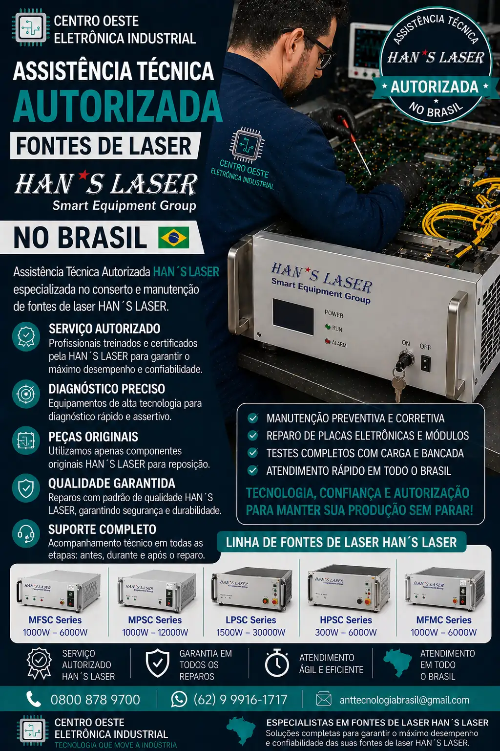 ASSISTÊNCIA TÉCNICA AUTORIZADA FONTES DE LASER HAN´S LASER NO BRASIL