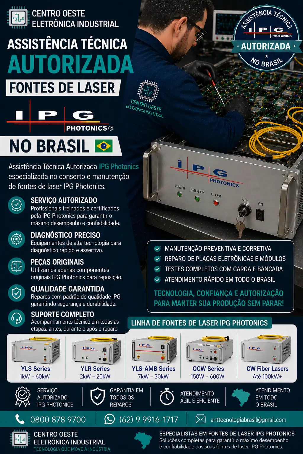 ASSISTÊNCIA TÉCNICA AUTORIZADA FONTES DE LASER IPG PHOTONICS NO BRASIL