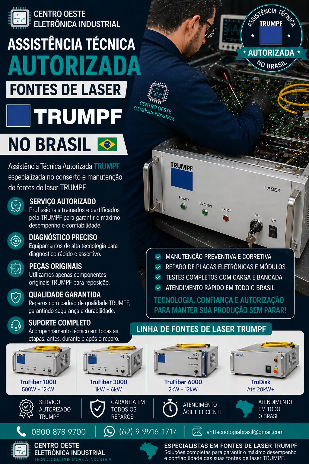 ASSISTÊNCIA TÉCNICA AUTORIZADA FONTES DE LASER TRUMPF NO BRASIL