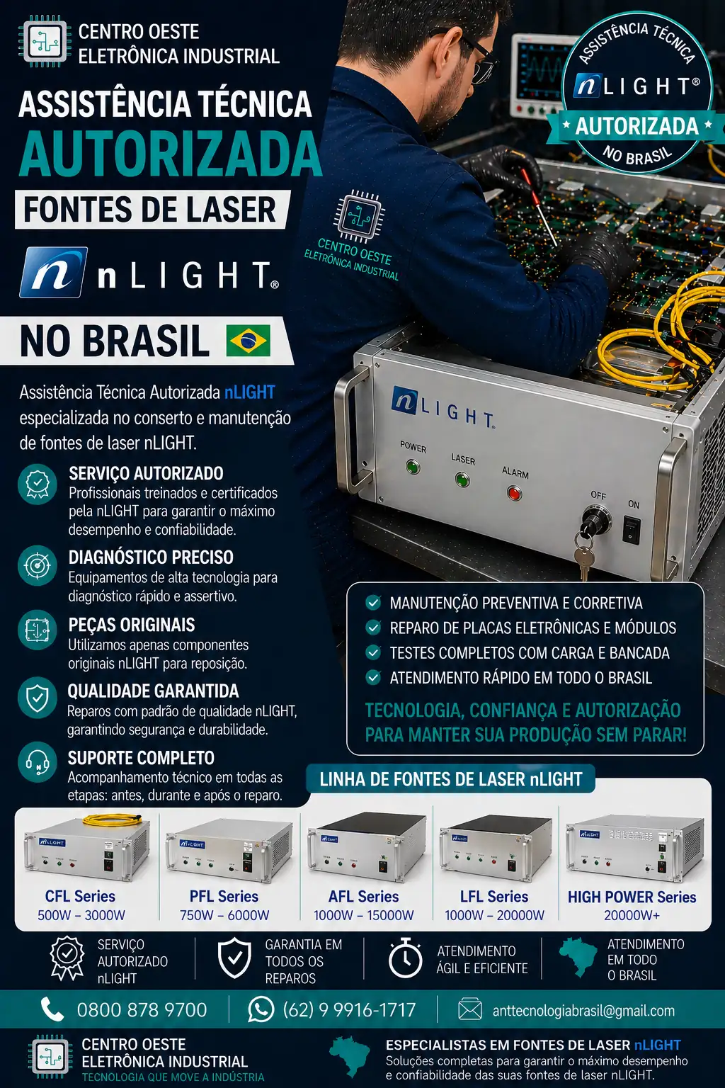 ASSISTÊNCIA TÉCNICA AUTORIZADA FONTES DE LASER nLIGHT NO BRASIL