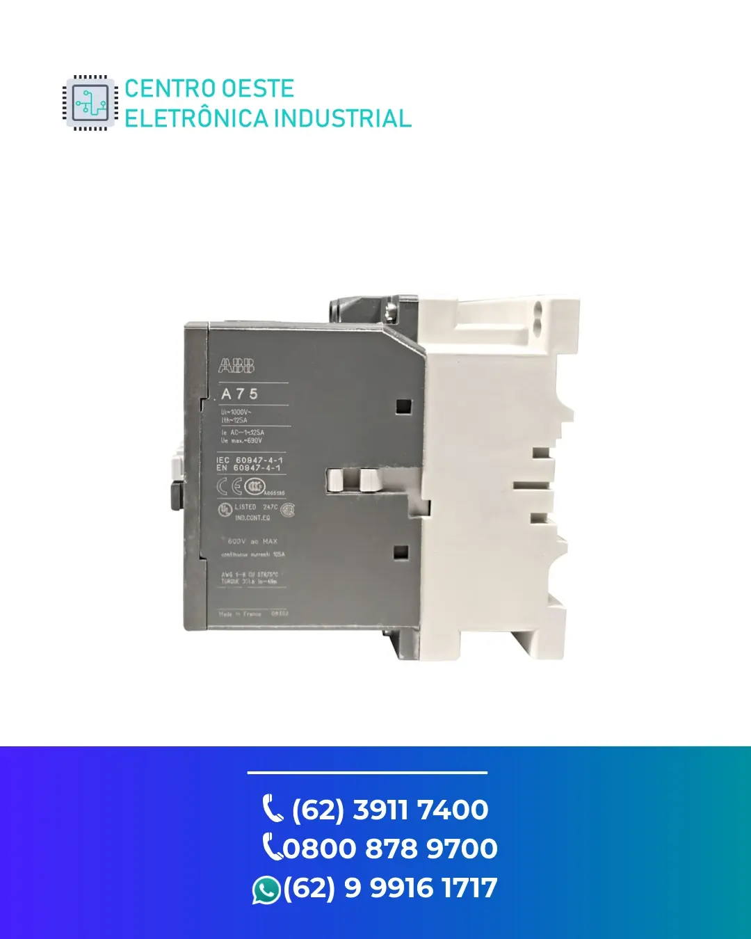 ASSISTÊNCIA TÉCNICA CONTATOR ABB A75 GOIANIA