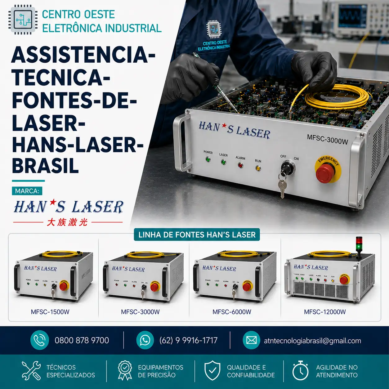 ASSISTÊNCIA TÉCNICA DAS FONTES DE LASER HAN´S LASER NO BRASIL