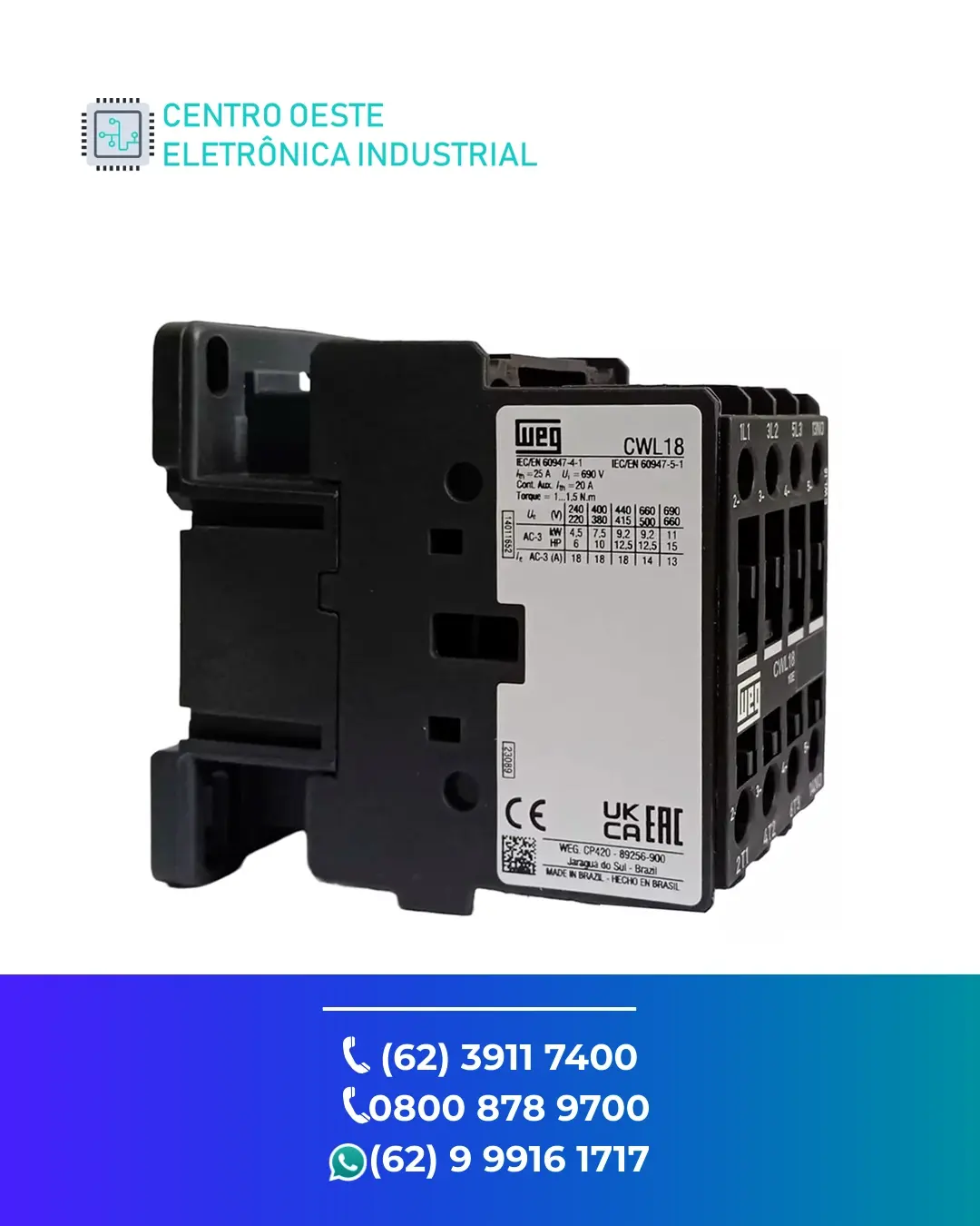 ASSISTÊNCIA TÉCNICA DE CONTATOR WEG CWC18 GOIÁS