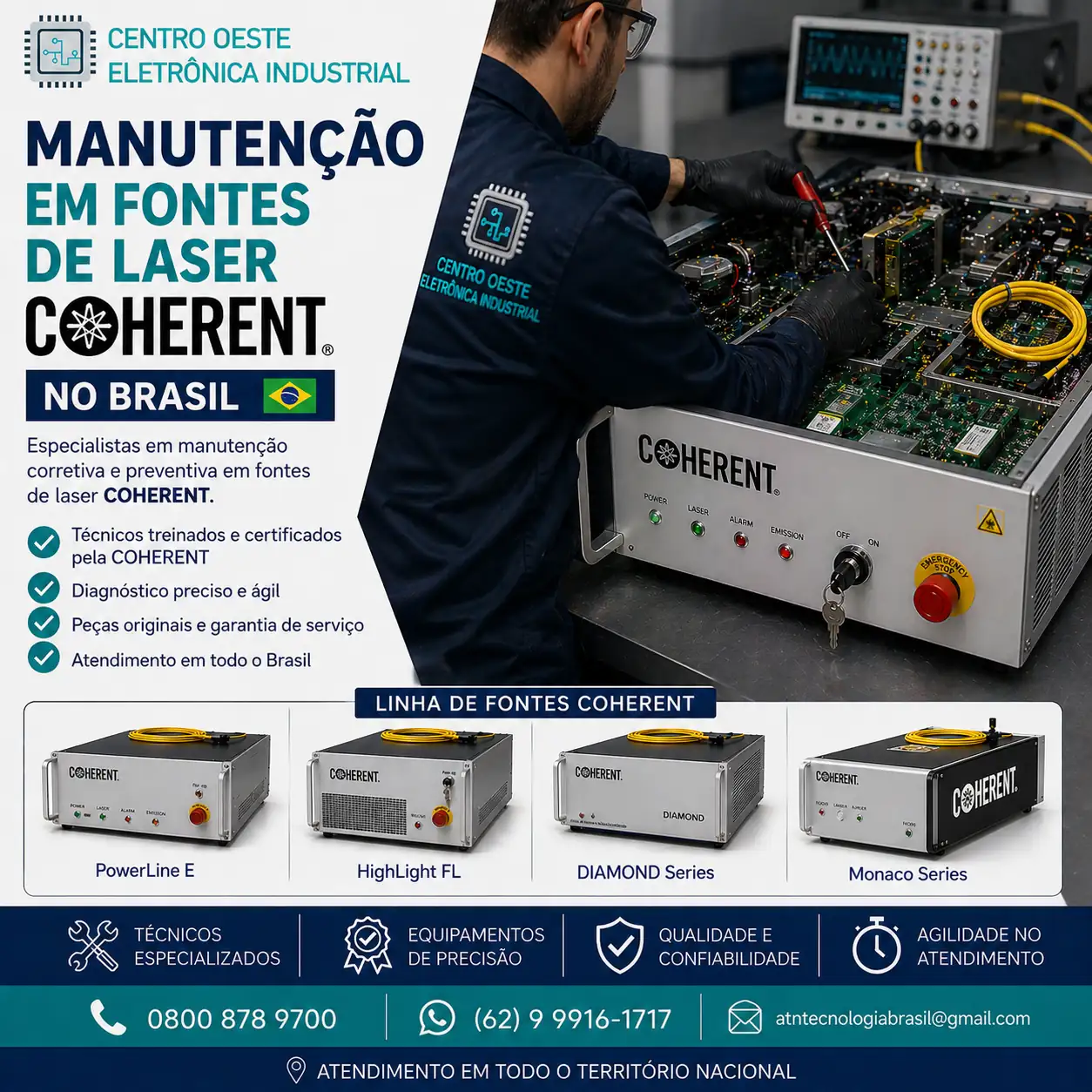 MANUTENÇÃO DAS FONTES DE LASER COHERENT NO BRASIL