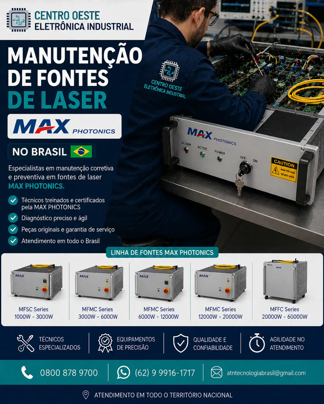 MANUTENÇÃO DAS FONTES DE LASER MAX PHOTONICS NO BRASIL