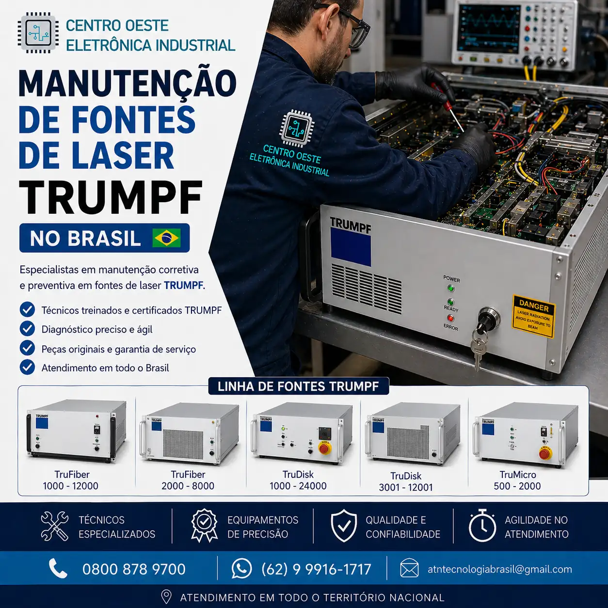 MANUTENÇÃO DAS FONTES DE LASER TRUMPF NO BRASIL