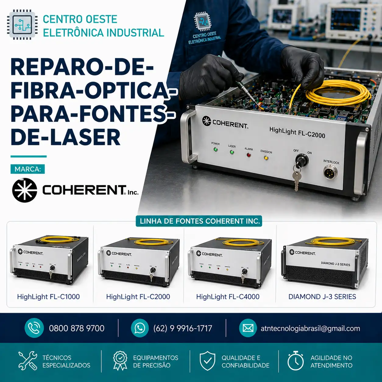 REPARO DA FIBRA ÓPTICA DAS FONTES DE LASER COHERENT NO BRASIL