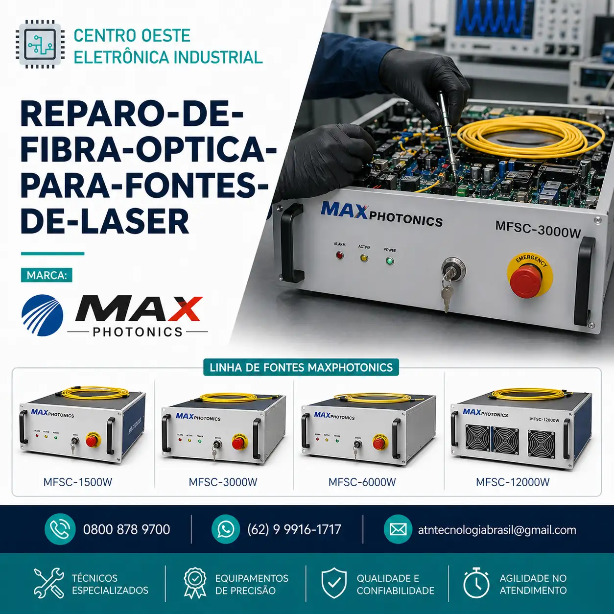 REPARO DA FIBRA ÓPTICA DAS FONTES DE LASER MAX PHOTONICS NO BRASIL