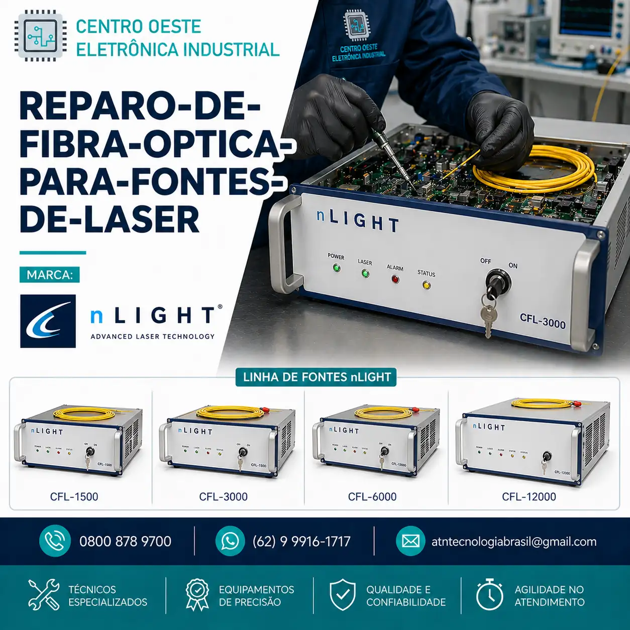REPARO DA FIBRA ÓPTICA DAS FONTES DE LASER nLIGHT NO BRASIL