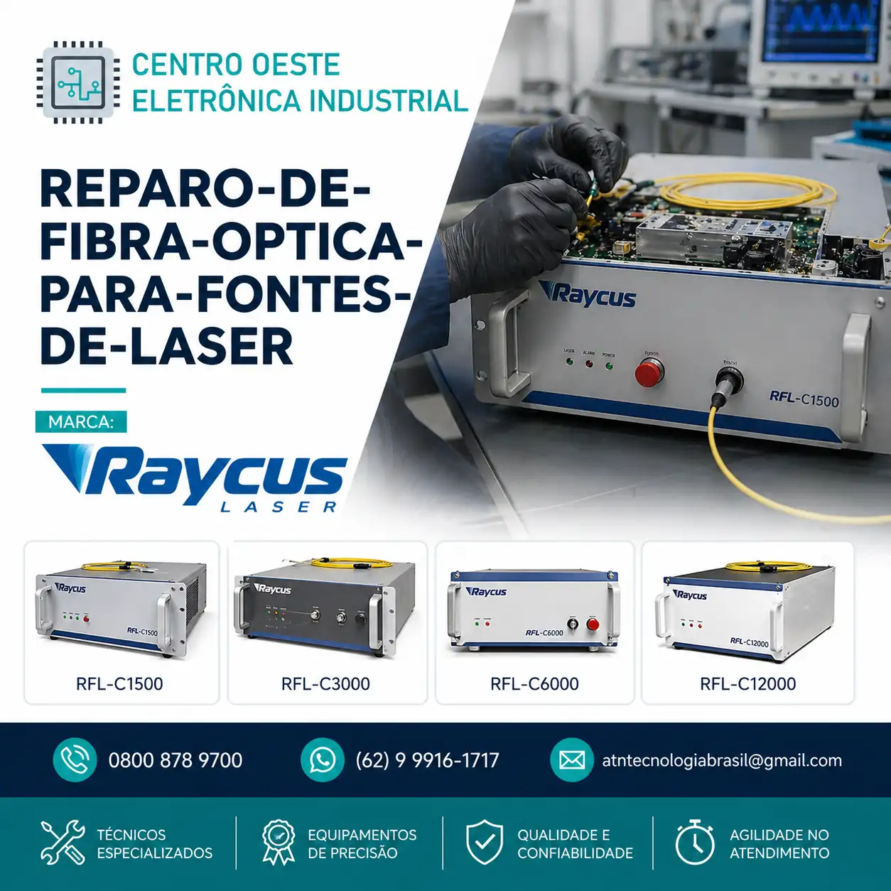 REPARO DE FIBRA OPTICA PARA FONTES LASER RAYCUS BRASIL