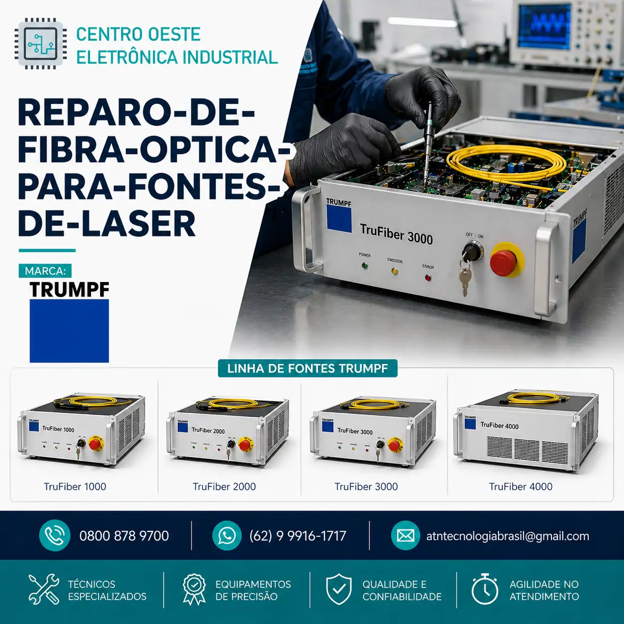 REPARO DE FIBRA OPTICA PARA FONTES LASER TRUMPF BRASIL